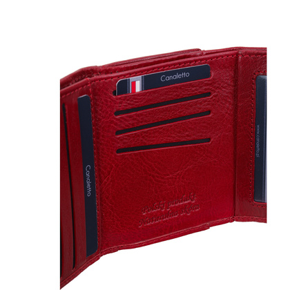 Mały czerwony portfel damski Canaletto z naturalnej skóry licowej z RFID – elegancja i bezpieczeństwo PD2000cs165 RFID