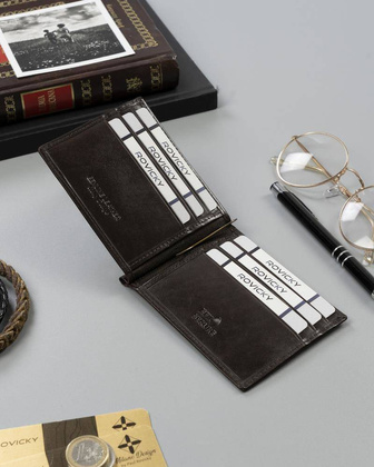 Skórzana banknotówka, portfel Rovicky Ciemny brązowy