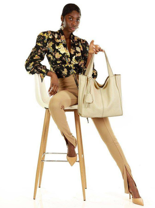 Modny skórzany shopper MAZZINI - Portofino Max beż latte - min. zamówienie 20 / 50 / 100 szt.