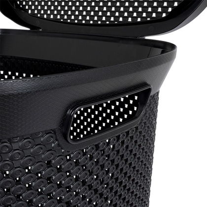 Kosz na pranie pojemnik łazienkowy na odzież bieliznę z pokrywą czarny 60 l