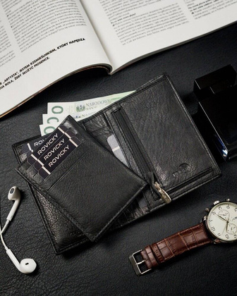 Zgrabny portfel meski ze skory naturalnej czarny ochrona RFID