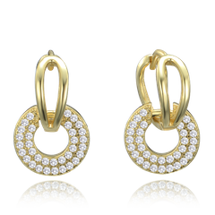 MINET Luksusowe pozłacane srebrne kolczyki podwójne kółka z białymi cyrkoniami