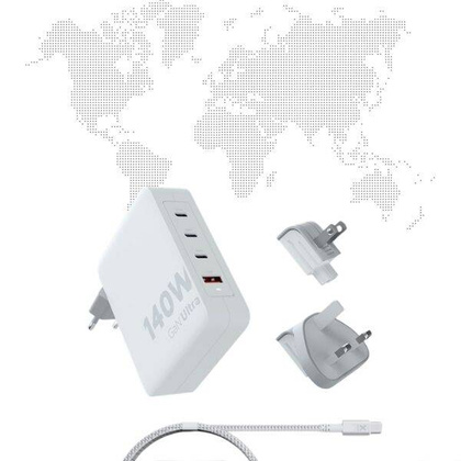 XTORM Ładowarka turystyczna 140W GaN +kabel USB-C PD biała