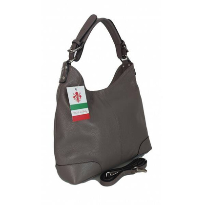 Skórzany Włoski worek ,torba na ramię Vera Pelle miękka ,pojemna Szara VORX12G