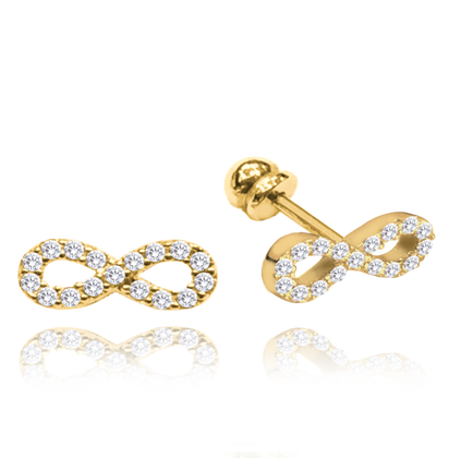 MINET Złote kolczyki na wkręt nieskończoność i białymi cyrkoniami Au 585/1000 1,25g