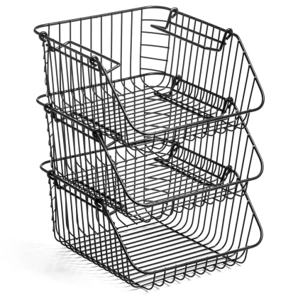 Koszyk na owoce i warzywa metalowy czarny piętrowy do piętrowania 29x27x14 cm 1 szt.