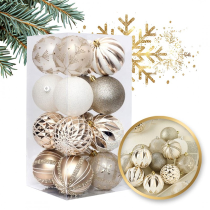 Komplet bombek bożonarodzeniowych 16sztuk w opakowaniu średnica 8cm złote BSN43