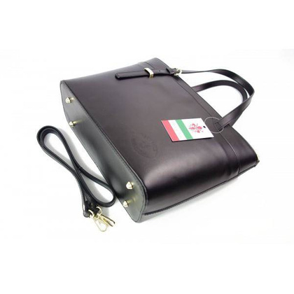 Włoska skórzana torebka na ramię Vera Pelle ,złote okucia,format A4, czarna GL55N