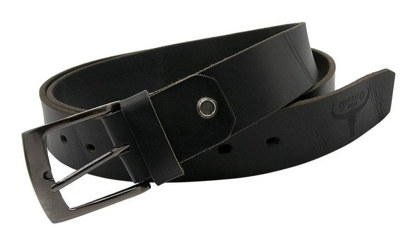 Solidny, skórzany pasek męski ze srebrną klamrą 105cm czarny