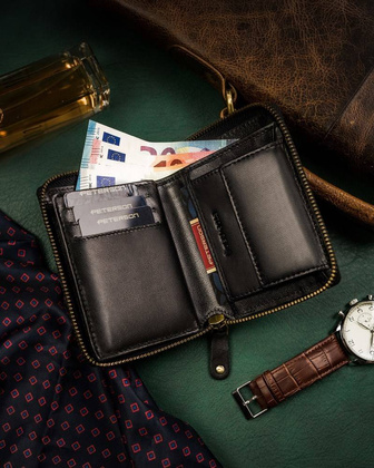 Kompaktowy portfel męski na suwak carbon