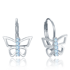 MINET Srebrne kolczyki motyle z niebieskimi cyrkoniami