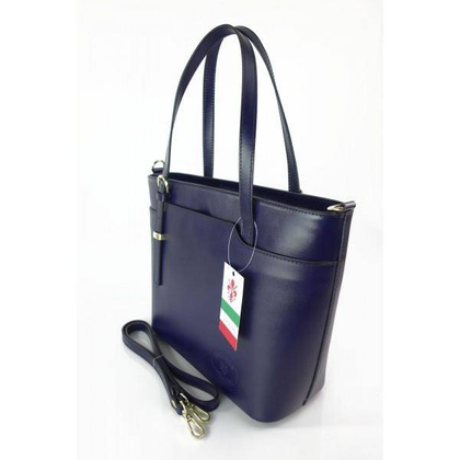 Włoska skórzana torebka na ramię Vera Pelle ,złote okucia,format A4, Granatowa GL55BS
