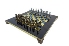 Ekskluzywne szachy mosiężne - okres grecko-rzymski S3BBLU 28x28cm