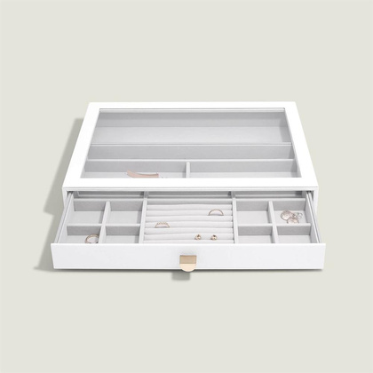 Szkatułka na biżuterię Stackers Pebble 16 komorowa supersize biała z szufladą i szklaną pokrywką