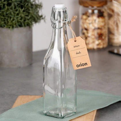 Butelka szklana kwadratowa na alkohol wino nalewkę likier syrop z korkiem klipsem 0,53 l
