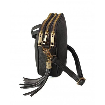 Listonoszka trzy komory frędzelek, złote okucia Vera Pelle Szara ,Grafit VP3KZG