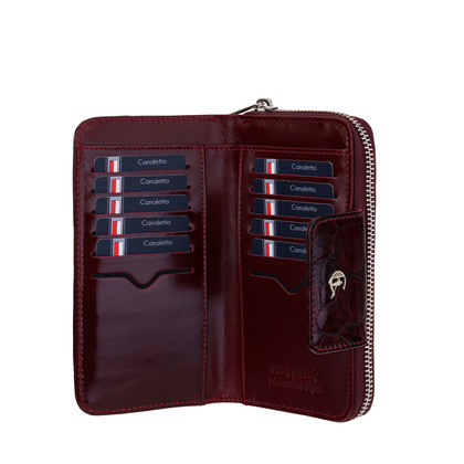 Damski portfel Canaletto z bordowej lakierowanej skóry – Luksus, Styl i Bezpieczeństwo w Jednym PD2006s78 RFID