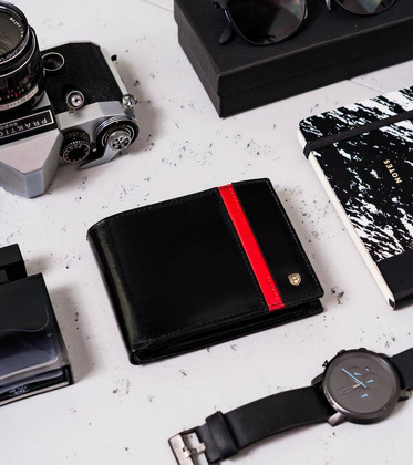 Portfel męski skórzany N61-RVTP-3036 Czarny-Red