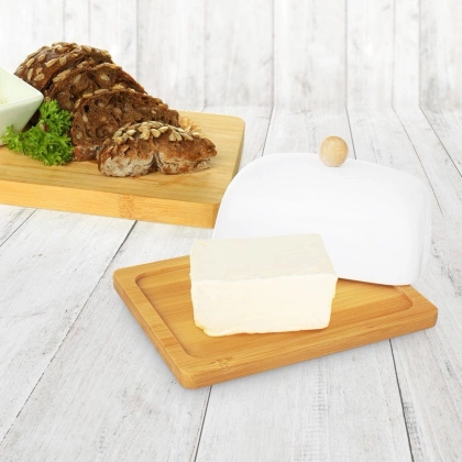 Maselniczka porcelanowa bambusowa biała z pokrywką maselnica pojemnik na masło