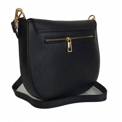 Włoska skórzana listonoszka podkówka Vera Pelle , pojemna złote okucia Czarna VPP38N