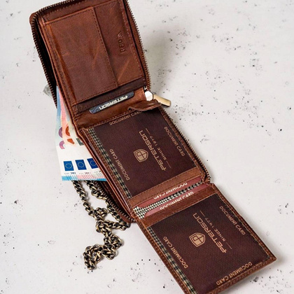 Duży, skórzany portfel męski z łańcuchem