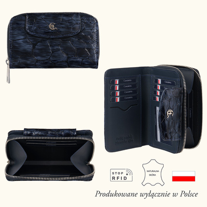 Damski portfel skórzany Canaletto – granatowy lakierowany z RFID | Elegancja i bezpieczeństwo PD1445s287 RFID