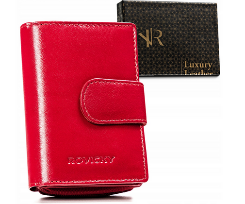 Maly skorzany portfel damski na zatrzask