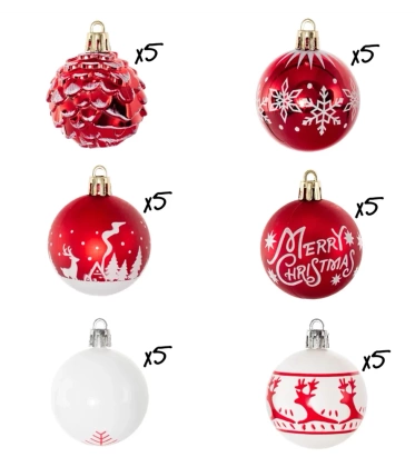 kopia Bombki choinkowe komplet 30 szt. 50 mm nietłukących plastikowych bombek - Czerwony