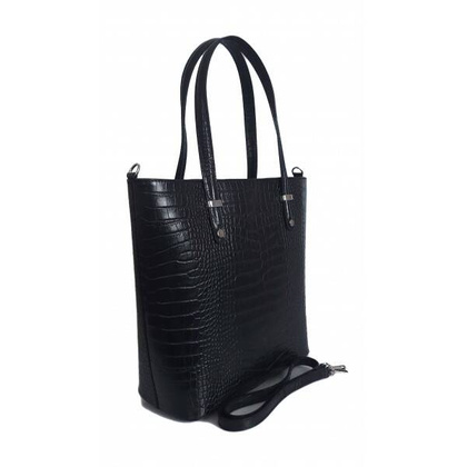 Włoska skórzana klasyczna torebka na ramię Vera Pelle Czarna skóra kroko VBZ66COCON