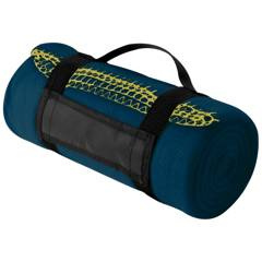 Koc polarowy z paskiem, granatowy