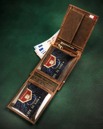 Skorzany portfel meski z patriotycznym wzorem