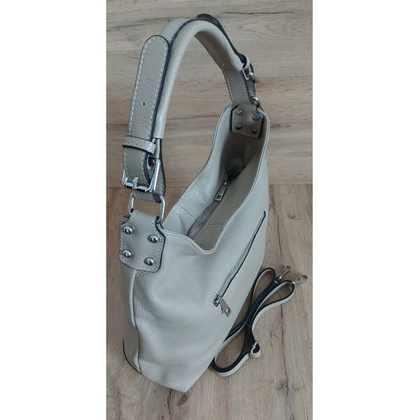 Skórzany Włoski worek ,torba na ramię Vera Pelle miękka ,pojemna Beżowa VORX12T