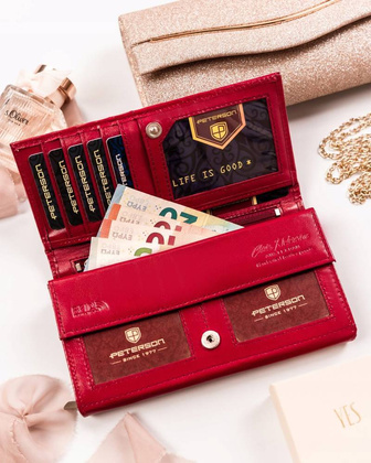 Duzy skorzany portfel damski na zatrzask