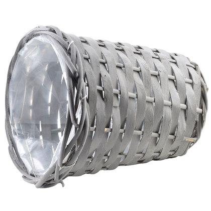 Osłonka na kwiaty roślinę doniczkę pleciona wiklinowa doniczka szara koszyk boho 16x17 cm