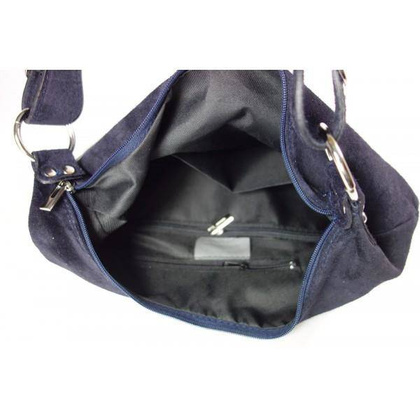 Klasyczny worek na ramię ,zamki suwaki XL A4 Shopper bag zamsz naturalny granatowy W345BS