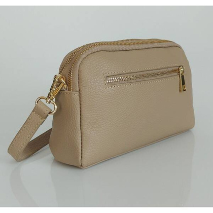 Włoska skórzana listonoszka ,dwie komory złote okucia Vera Pelle Beżowa VPG38T