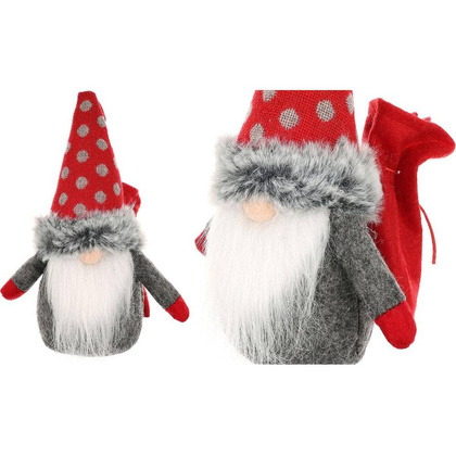 Mikołajek dekoracyjny z workiem na prezent 20 cm czerwony