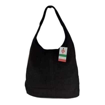 Zamszowy worek , Włoska skórzana torba xl a4  Czarny shopper bag W356N