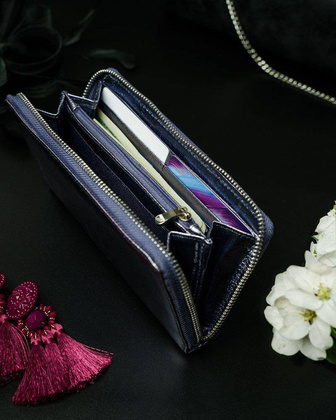 Przepiękny błyszczący portfel damski piórnik, marki Pierre Andreus®