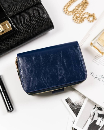 Skórzany portfel damski na zatrzask Peterson Niebieski