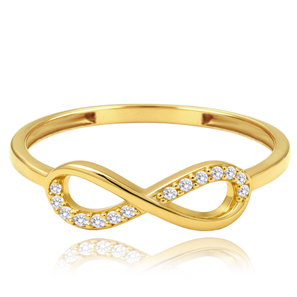MINET Elegancki złoty pierścionek nieskończoność z białymi cyrkoniami Au 585/1000 rozm. 13 - 0,90g