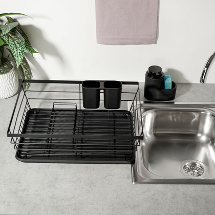 Suszarka na naczynia talerze kubki sztućce czarna ociekacz do naczyń loft