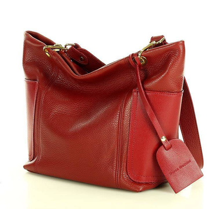 Skórzana torba damska w trapez na ramię sholder genuine leather bag - MARCO MAZZINI bordowa - min. zamówienie 20 / 50 / 100 szt.