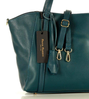 Shopper bag skórzana torebka na ramię trapez - MARCO MAZZINI szmaragdowa zieleń - min. zamówienie 20 / 50 / 100 szt.