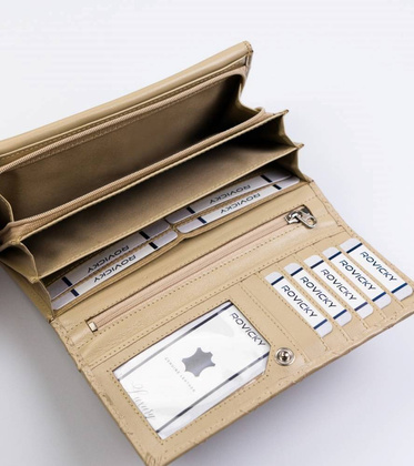 Skórzany portfel damski w orientacji poziomej na zatrzask — Rovicky