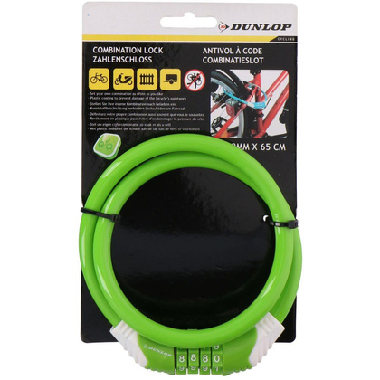 ZAPIĘCIE ROWEROWE SPIRALNE NA SZYFR 10MMX65CM DUNLOP ZIELONE