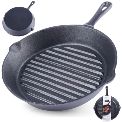 Patelnia żeliwna grillowa okrągła do grillowania 24 cm