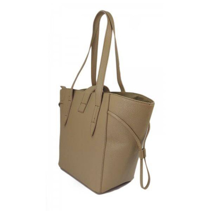 Pakowna włoska torebka skórzana na ramię mieści A4 ,Vera Pelle , Beżowa BKL25T