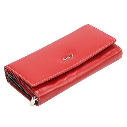 Skórzany portfel damski w orientacji poziomej na zatrzask