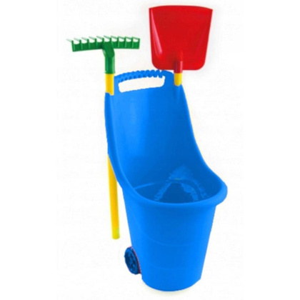 Taczka plastikowa ogrodowa dla dzieci z narzędziami 33x44x77 cm